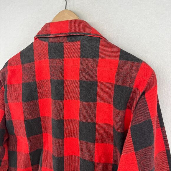 ORVIS Shirt Men M Wool Blend Flannel Buffalo Check Button Up Shacket Red USA VTG - Picture 7 of 14